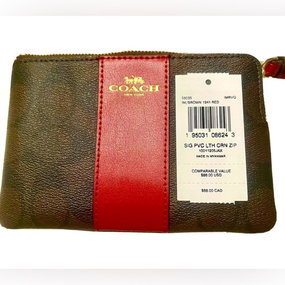 NWT Coach Brown and Red Wristlet in the gift box - Picture 3 of 10